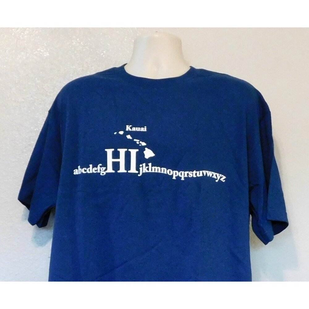 Kauai HI Alphabet Graphic Hawaii Tee Shirt XL Blue by Alstyle 100% Cotton - Picture 3 of 5